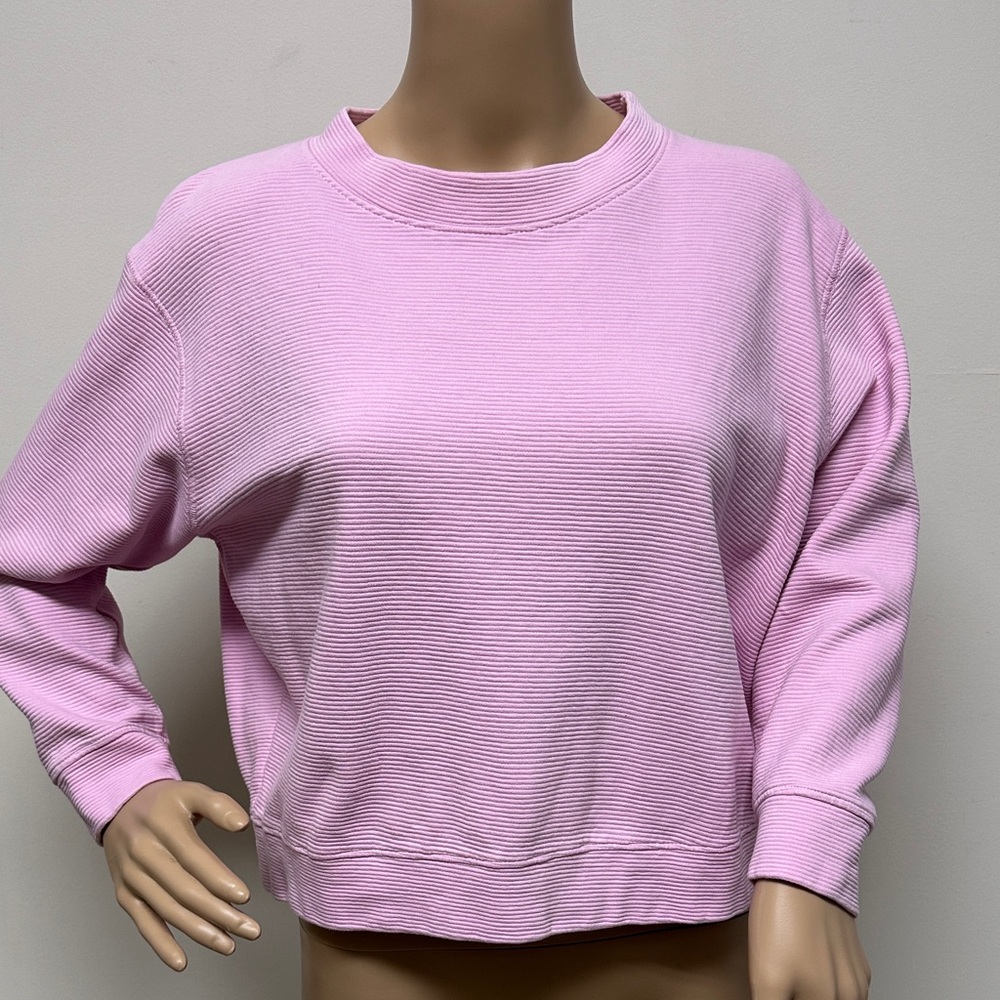 Fletch Pink Ribbed Crewneck 100% Cotton Slightly Cropped Long Sleeve Top size S